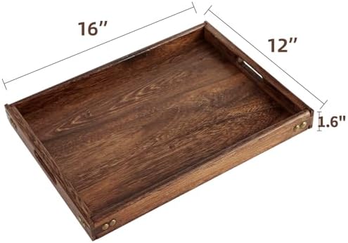 Wood Serving Tray with Handles,Farmhouse Wooden Tray for