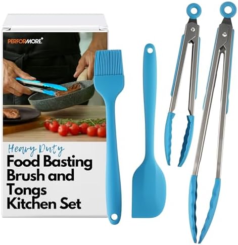 Performore Silicone Food Basting Brush and Tongs Set, 4-in-1