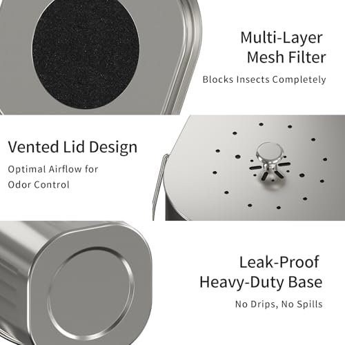 MRBIN 1.7 Gal Stainless Steel Kitchen Compost Bin with Lid