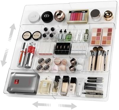 Expandable Makeup Drawer Organizer, Clear Silverware Drawer Organizer