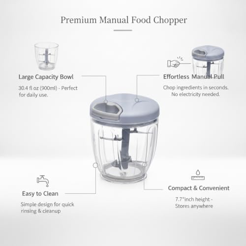 Compact Pull-String Design Manual Food Chopper, 30.4 fl oz Vegetable