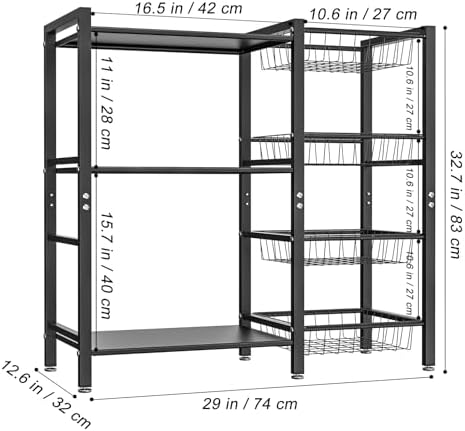 Hastatii 3-Tier Baker's Rack with 4 Baskets