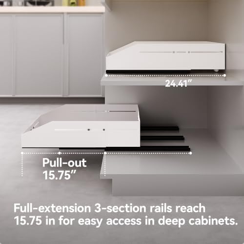 Pull Out Cabinet Organizer 15.8"-23"D&12.5"-21"W Raised Walls White