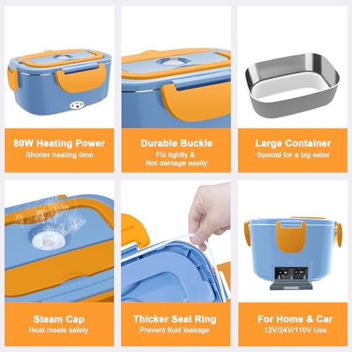 HOLDRUBY Heated Lunch Boxes for Adults, 80W Electric Lunch Box Food
