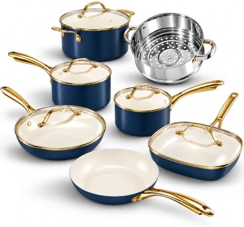 GOTHAM STEEL 12 Pc Titanium Ceramic Cookware Set Nonstick, Diamond