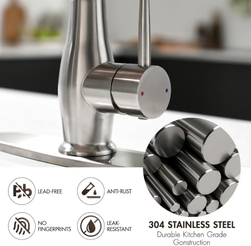 GIMILI Commercial Pull-Down Kitchen Sink Faucet, Brushed Nickel