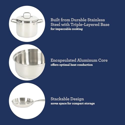 Oster Platinum Sedwick 10-Piece Stackable Stainless Steel Pots and Pans Cookware Set W/Domed Stainless Steel Lids W/TriPly Encapsulated Base - Induction Safe