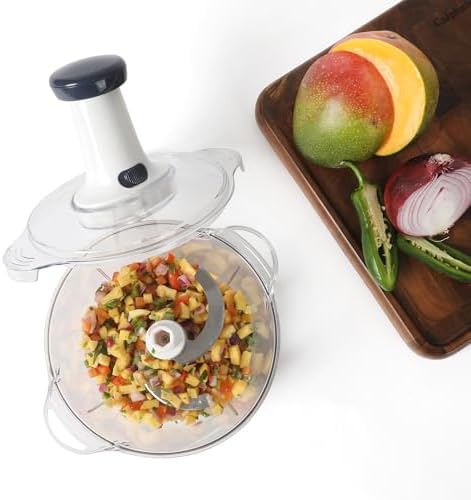 Calphalon Aero Food Chopper, Manual Vegetable Chopper with Container, Large-Capacity BPA-Free Chopping Bowl with Interchangeable Blades for Dicing, Slicing & Meal Prep