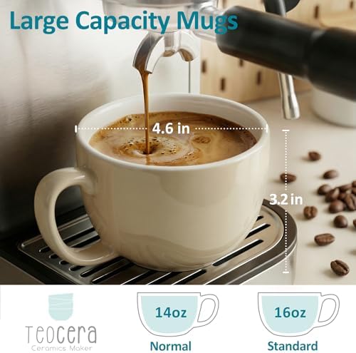 Teocera 16oz Large Coffee Mugs Set of 4 - Thick Cream Porcelain Cups