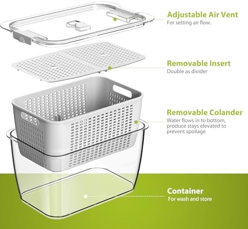 LUXEAR 4 Pack Fruit Vegetable Containers for Fridge, Produce Saver