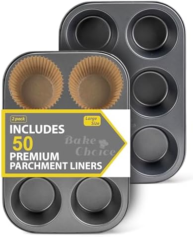 Bake Choice 2 Jumbo Muffin Pan for Baking, Extra Large Cupcake Pan