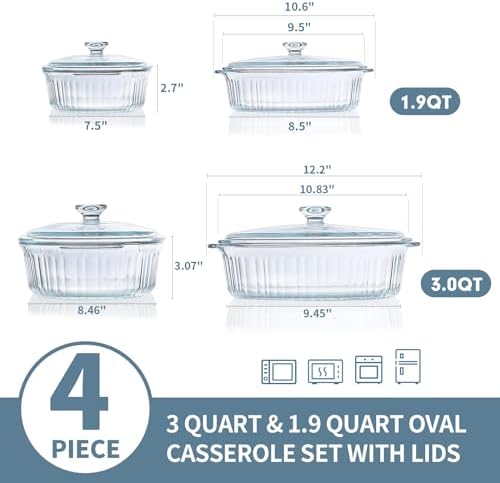 M MCIRCO 4-Piece Glass Casserole Baking Dish, Set of 2 Casseroles With