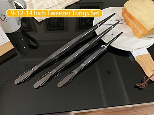 JETKONG 9 12 14 Inch Extra Long Kitchen Tweezers Heavy Duty Stainless