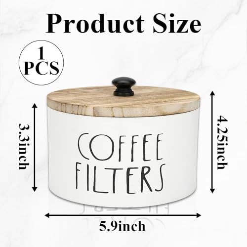 1 Pack White Coffee Filter Holder with Bamboo Lid Large Capacity