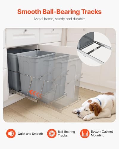 VEVOR Pullout Trash Can, 35 QT x2, Grey