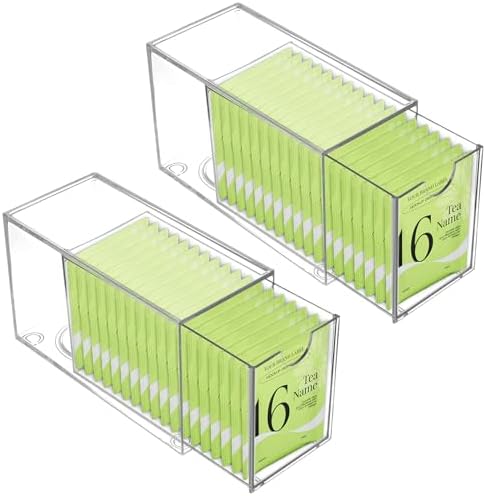 2 Pack Tea Bag Drawers Organizer - Clear Plastic Drawer Tea Bag
