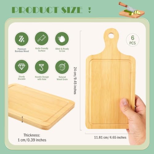 AWIZOM 6 Pcs Small Cutting Boards with Handle Mini Bamboo Charcuterie