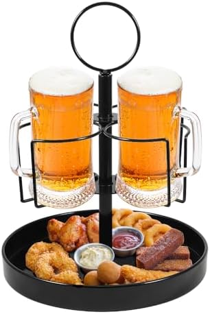 4 Mugs Stand Holder, Rotatable Metal Coffee & Beer Mug Rack with Tray