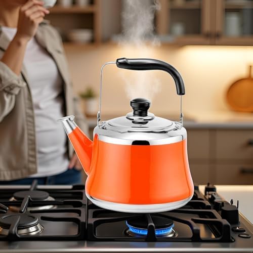 1.5L Orange Stainless Steel Whistling Tea Kettle