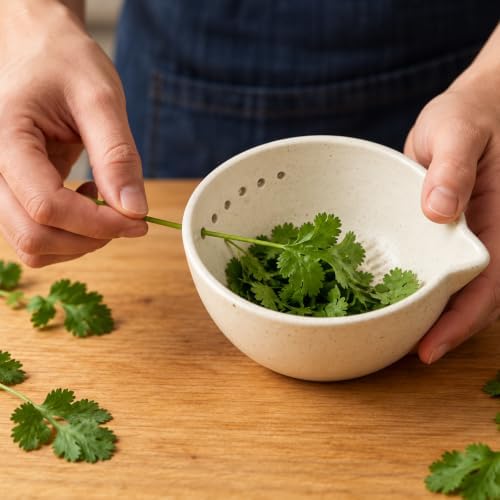 Marble Veins Multi‐Purpose Ceramic Prep Bowl with Herb Stripper Hole