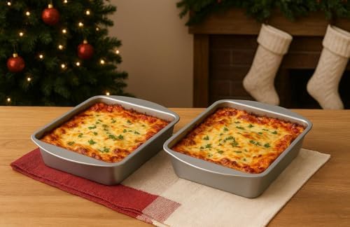Square Metal Cake Pans, Silver Aluminum Bakeware Set, 2 Piece Baking