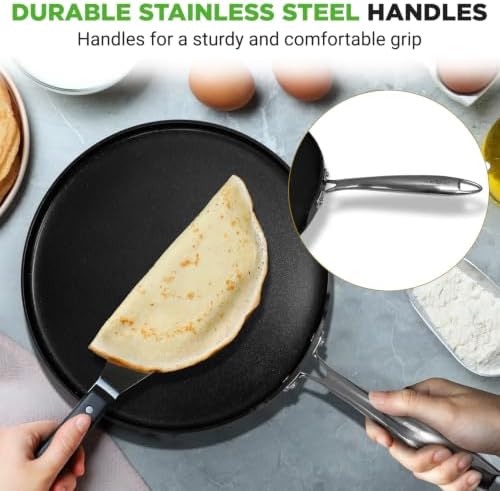 NutriChef 12 Inch Crepe Pan Non Stick, Ideal for Large Pancakes, Dosa