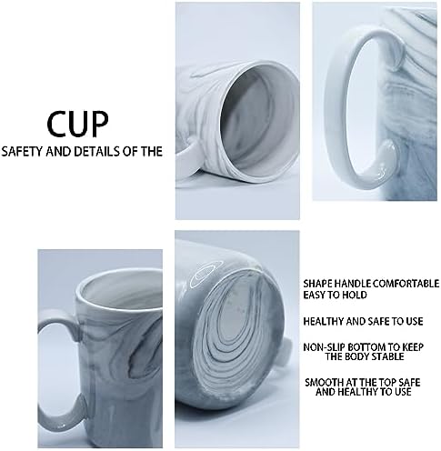 Coffee Mugs Set of 4,16 OZ Large Tea Cups, Grey Marble Ceramic Cup