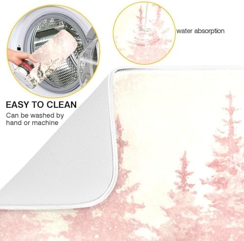 OTVEE Snowman in Pink Forest Dish Drying Mat for Kitchen Counter