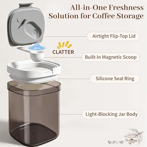 Airtight Coffee Storage Canister Container 15 oz with Magnetic Scoop