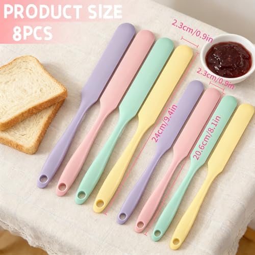 8 Pack Silicone Jar Spatula Set – Long Handle Small Skinny Spatulas