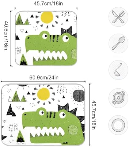 OTVEE Dinosaur Art Dish Drying Mat for Kitchen Counter Absorbent Heat