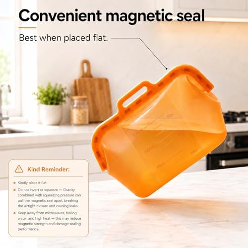 Magnetic Seal Silicone Reusable Food Storage Bag, 50 oz, NUZEAK