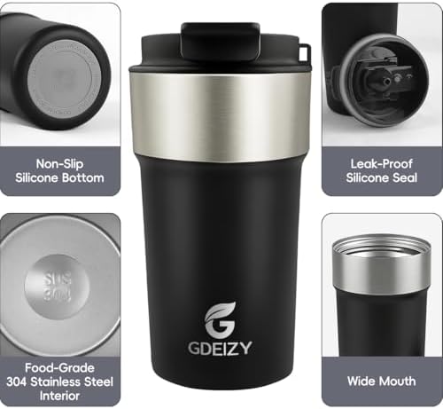Insulated Travel Coffee Mug, 17oz Stainless Steel Leakproof Flip Straw