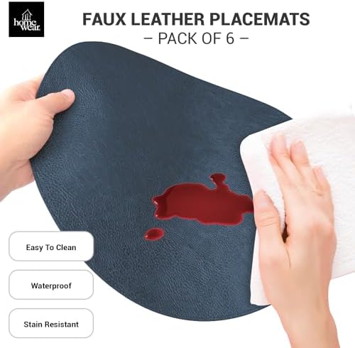 Placemats Set of 6 – Round 15” Faux Leather Table Mats for Dining