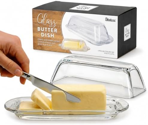 Kangaroo Clear Glass Butter Dish with Lid for Countertop &