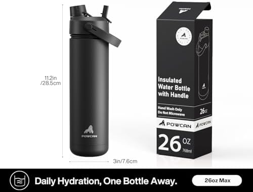 POWCAN 26 oz Insulated Water Bottle with 2-in-1 Straw and Spout Lid