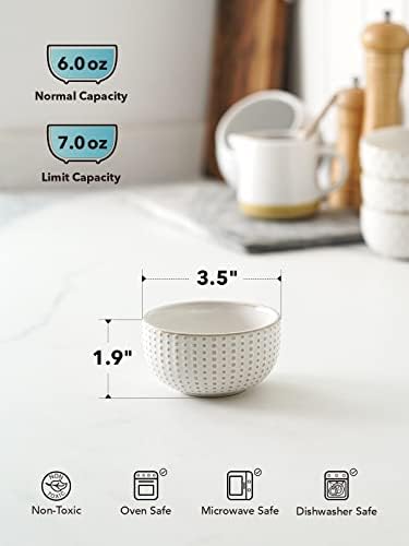 LE TAUCI 3.5 Inch Small Bowls, TINY Embossed Ceramic Dip Bowls, Sauce