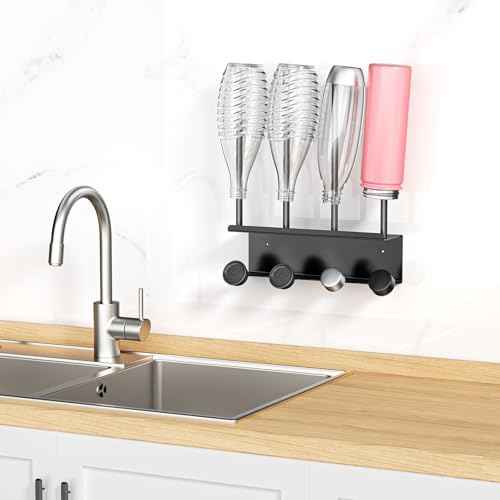 Wall Mounted Water Bottle Drying Rack with Lid & Straw Organizer