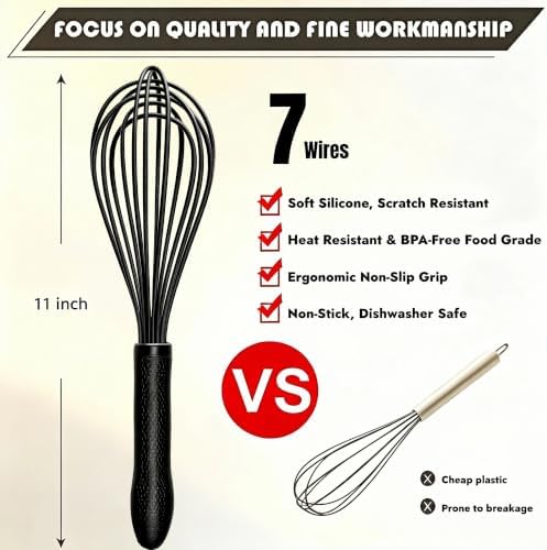 TEEVEA Silicone Whisk 11 Inch, Nonstick Heat Resistant for Cooking