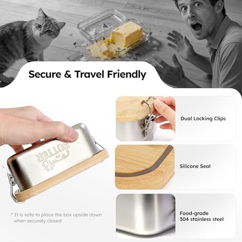 Small Stainless Steel Butter Dish, Airtight Lid, Cow Design