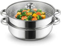 ZENFUN Steamer Pot With Lid 2 Tier, Multipurpose Stainless Steel Steaming Pot, Steam Pots With Handle For Vegetable, Dumpling, Food, 11 Inch（Thickened）