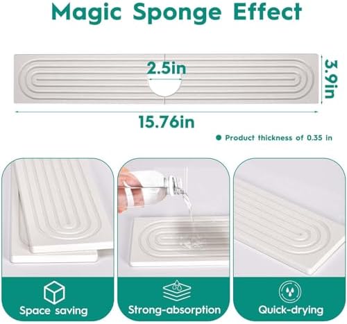 16 Inch Stone Faucet Mat for Kitchen Sink, White