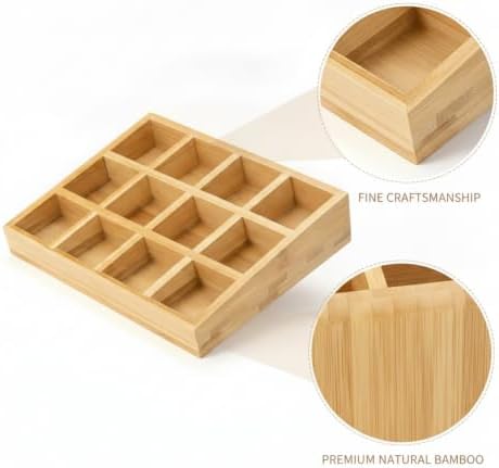 Bamboo Spice Organizer Rack, Compact Drawer Divider Tray for Kitchen