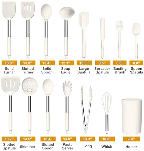 LIANYU 15 Pcs Cooking Kitchen Utensils Set with Stainless Steel Handle