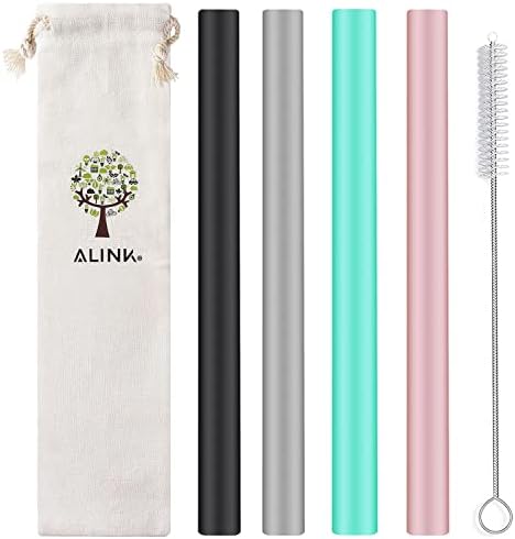 ALINK Reusable Silicone Boba Tea Straws, Pack of 8 with Brush and Case