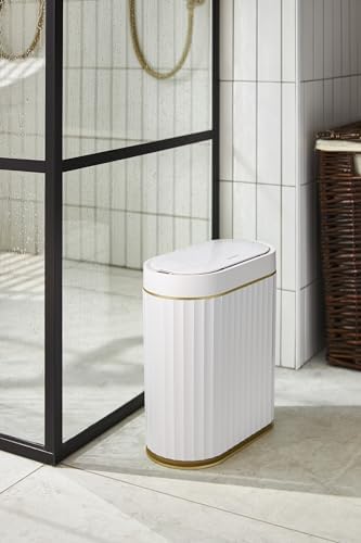 ELPHECO 2 Gallon Motion Sensor Bathroom Trash Can, White Gold