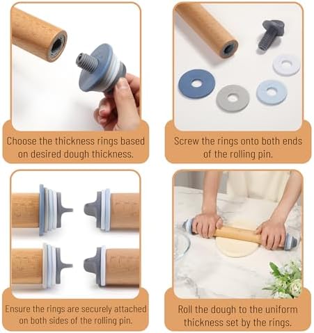 Adjustable Rolling Pin with Thickness Rings, 13.8", 4 Rings