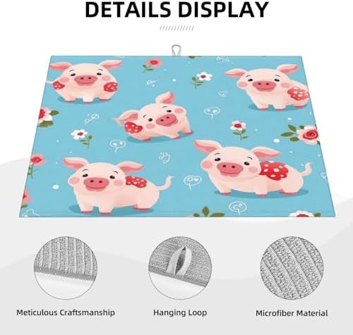 Microfiber Dish Drying Mat For Kitchen Countertop Cute Piggy Lovely