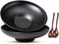 Ceramic Serving Bowls with Wooden Spoons Set of 2, Large Serving Bowl