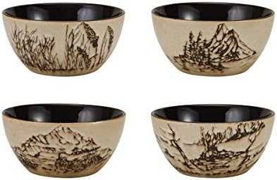 Mossy Oak 16-Piece Stoneware Dinnerware Set, Service for 4 with Dinner Plates, Salad Plates, Bowls and Mugs, Lodge-Style Wildlife Animal Sketch Design, Dishwasher and Microwave Safe
